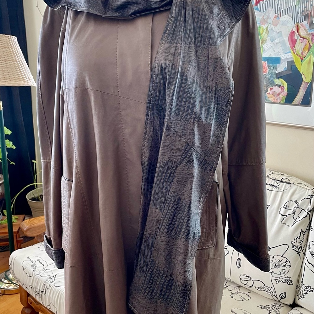 SUPER SOFT Chocolate Brown A-Line Leather Jacket with Detachable Hood/Scarf